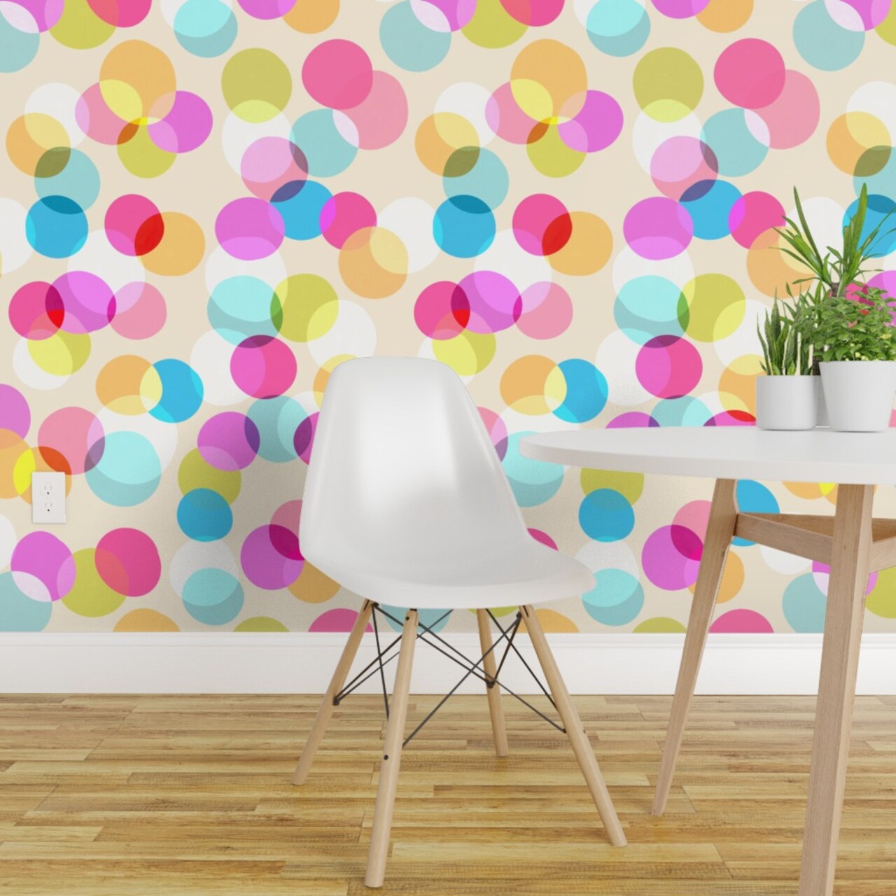 Pre-Pasted Wallpaper 2FT Wide Rainbow Circles Pink Blue Whimsical Birthday Celebration Party Gender Neutral Confetti Sequins Yellow Custom Pre-pasted Wallpaper by Spoonflower